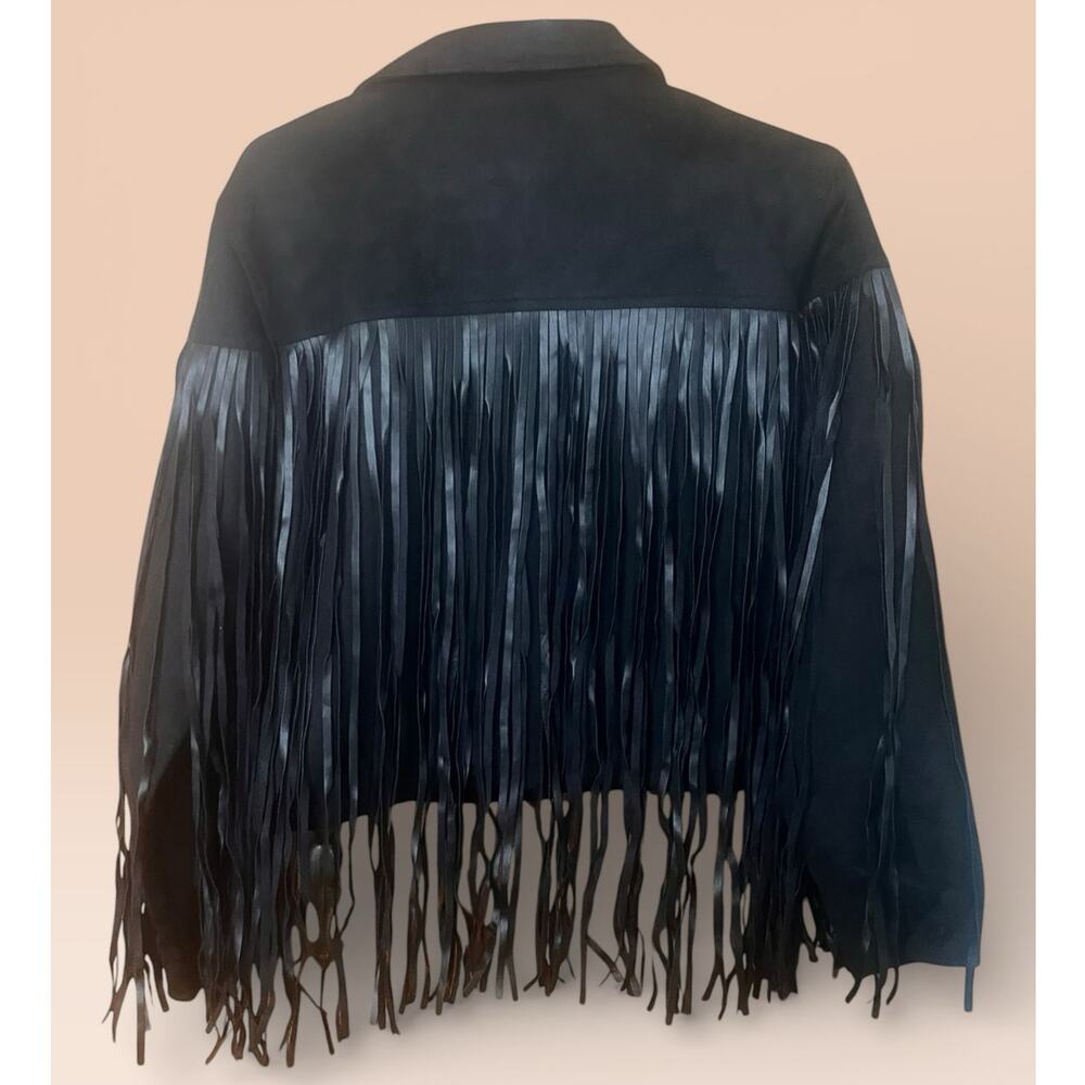 Juicy Couture Black Faux Suede Fringe Jacket Size Medium - Picture 4 of 6
